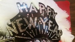 (SIX PER PACK) TIARAS BLACK HAPPY NEW YEAR SILVER GLITTER & WHITE FEATHERS