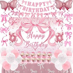 Pink Bow Decorations for Girls , Coquette Decorations, Pink and White Happy B…
