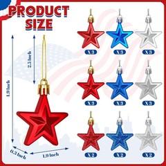 Festive 24PC Patriotic Star Decorations in Red, Silver & Blue – Pre-Hung Design