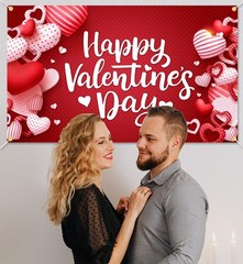 Happy Valentine’s Day Backdrop Banner 73 x 43 Inch Large Size Red Heart Valentin