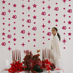 Burgundy 40Th Birthday Decorations Number 40 Circle Dot Star Garland Glitter Str