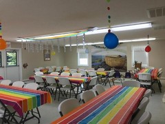 Rainbow Colors Striped Disposable Plastic Table Cover 100-Ft Roll 40″W #606