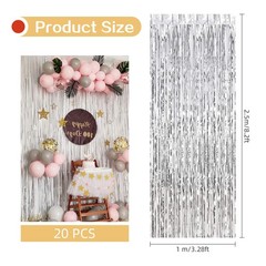 20 PCS Silver Foil Curtain Backdrop 3.2×8.2 Ft Metallic Tinsel Streamers