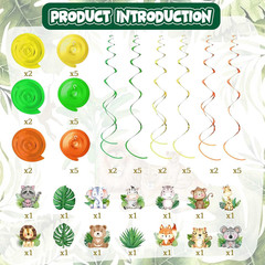 35Pcs Jungle Animals Hanging Swirl Wild One Party Birthday Decor Jungle Safari A