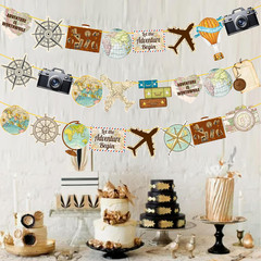 3Pcs Travel Theme Party Banners Let the Adventure Begin Decorations Vintage Bon