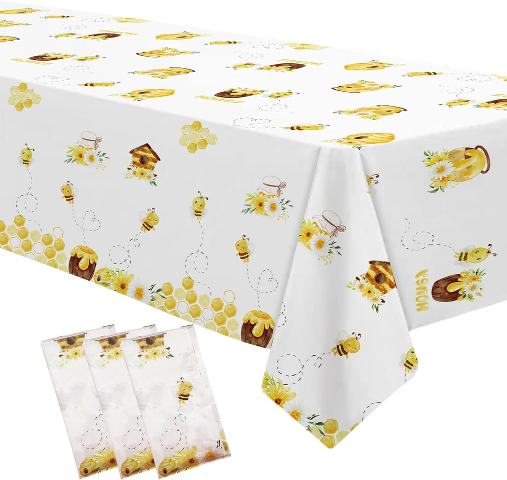 Bee Baby Shower Decorations Party Tablecloth, Disposable Bumble Theme Bee Day Bi