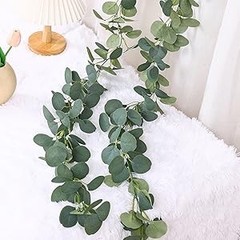 2 Pack Artificial Eucalyptus Garland Faux Silk Leaf Silver Dollar Eucalyptus