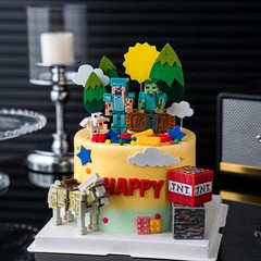 Minecraft Gamers 3D Cake Topper Kids Birthday Decorations PIXEL Game Cupcake Set