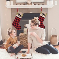 Christmas Stocking Sock Plaid Elk Party Gift Candy Bag Hanging Pendant Tree