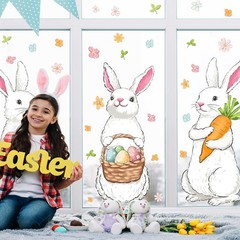 Farmhouse Easter Decorations Window Clings: Extra Large Bunny White