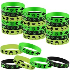 48PCS Green Alien Party Rubber Bracelets, Outer UFO Space Alien Themed Birthd…