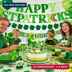 64Pcs St Patricks Day Decorations Kit Shamrock Lucky Banner Garlands Clover Hang