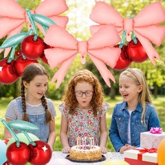 8 Pcs Cherry and Bow Balloon Set, Foil Mylar Bows Party Decorations, 19 Inch …