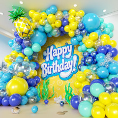 160Pcs Cartoon Sponge Balloons Garland Arch Kit, Birthday Decorations Yellow Blu