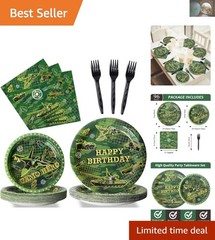 Army Camouflage Birthday Tableware Set – 96 Pcs for Military Theme Celebrations