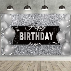 Sumind Black Silver Happy Birthday Banner Backdrop Party Decoration for Men Wome