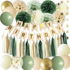 Complete Sage Green Birthday Decorations – Elegant Banner & Balloons Set
