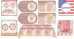 Celebrate in Style – 41Pcs Rose Gold 80th Birthday Tableware for Elegant Events