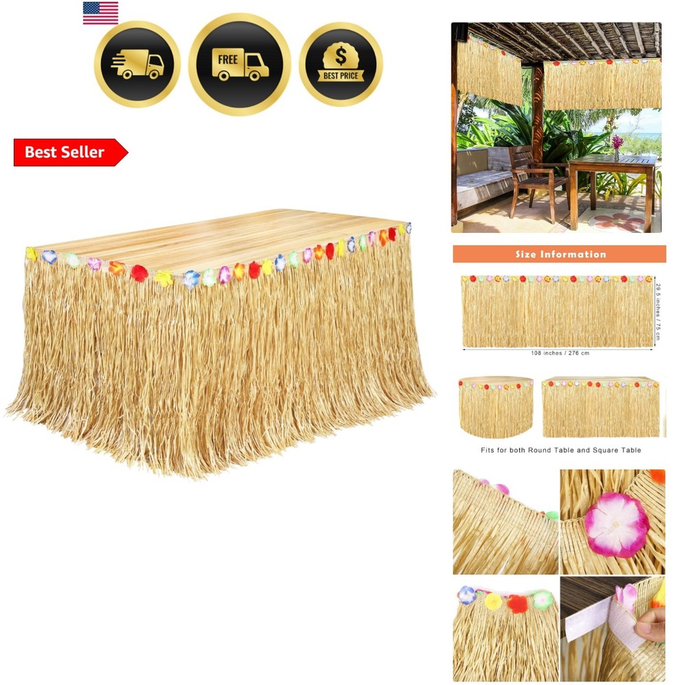 Luau Grass Table Skirt Natural 9 Feet x 29.5 Inch Hawaiian Table Skirt for Tr…