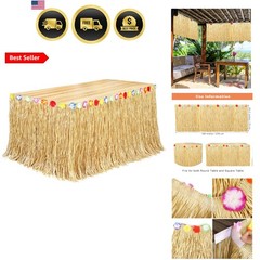 Luau Grass Table Skirt Natural 9 Feet x 29.5 Inch Hawaiian Table Skirt for Tr…