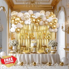 jenlion Engagement Party Decorations Gold White Balloons Banner Sash