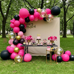 Beautiful 127 Piece Hot Pink Balloon Garland Kit with Pink and Black Balloons, G