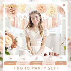 Boho Wedding Decorations, 28PCS Rustic Neutral Creamy White Tissue Paper Pom Pom