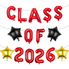 Graduation Balloons 16 Inch Red Foil & 5pcs Gold Number Set for 2025/2026