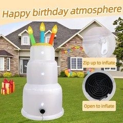 6 FT Inflatable Happy Birthday Cake Decorations, with Candles, Build-in LED Ligh