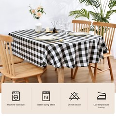 Wolkemer Farmhouse Oval Checkered Tablecloth 60×120″ Black White Gingham