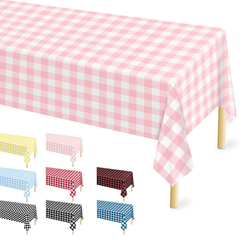 4 Pcs Pink Gingham Tablecloth 54 × 108 Inches Pink and White Checkered Tabl