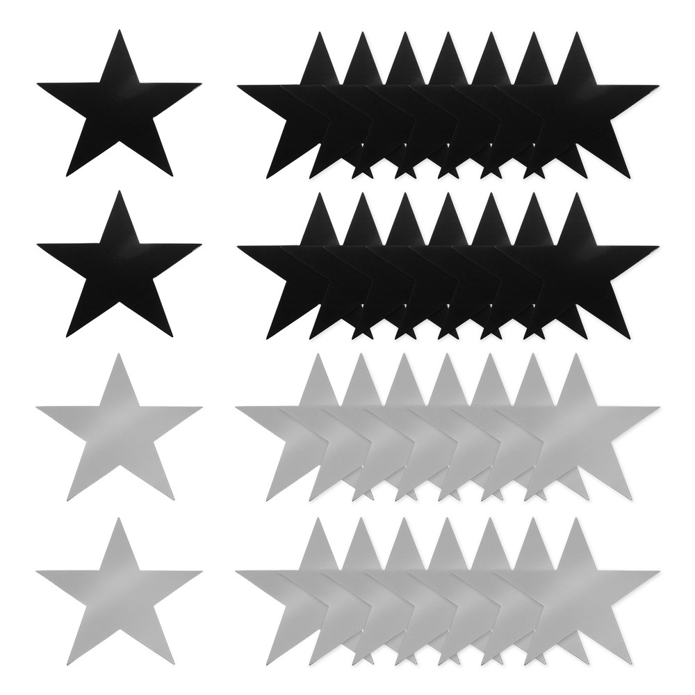 48 Pcs Stars Cutouts, 6 Inch Double Printed Paper Stars, Silver/Black