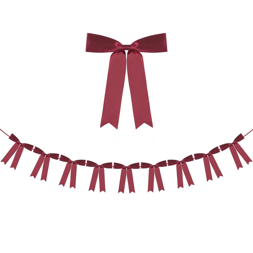 Sherry Bow Garland Banner 1 String 9 PCS, Pre-Strung Satin Ribbon Bow Ornamen…