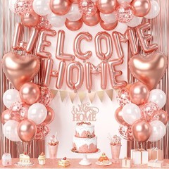 Rose Gold Welcome Home Decorations – Balloon Banner, Heart Foil Balloons & Fring