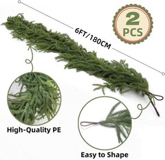 2Pcs 6Ft Artificial Norfolk Pine Garlands Artificial Christmas Garlands Greenery