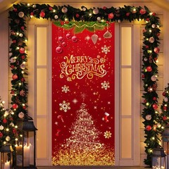 Merry Christmas Decorations Snowflakes Tree Candy Door Cover Banner 29.5×71″