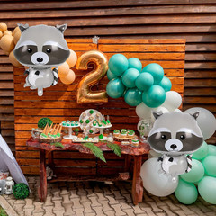 Raccoon Balloons – 6 Pcs Cute Foil Balloons for Woodland Animal Themed Party, Ca