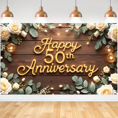 Happy 50Th Anniversary Decorations Banner, 50Th Wedding Anniversary Party Decora