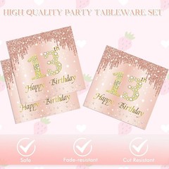 Complete 40PC Rose Gold Birthday Celebration Set with Plates & Napkins for Teens