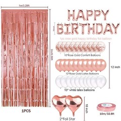 Rose Gold Birthday Party Decorations Set with Rose Gold Happy Birthday Balloo…
