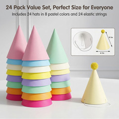 24 Pack Birthday Party Hats,8 Colors Cone Party Hat for Kids Adults Pets