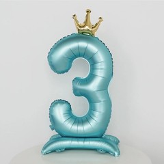 42 Inch Standing Blue Number 3 Balloons With Crown, 3rd Birthday Balloons for…