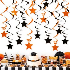 Orange Black Hanging Swirl Decorations – 32 Pcs Metallic Ceiling Swirls with …