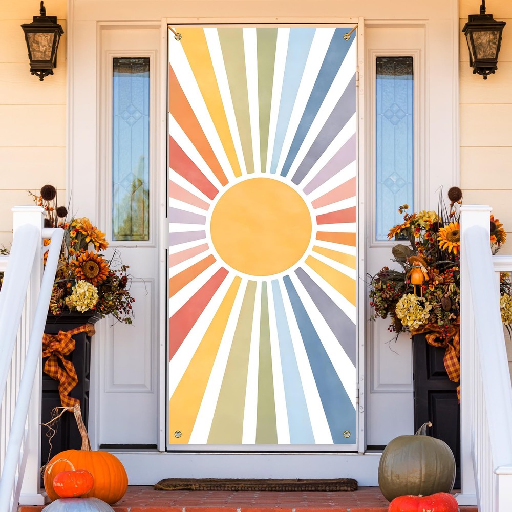 Boho Colorful Sun Door Cover Decoration 35 * 79 in, Boho Rainbow Sunshine Sun…