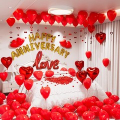 Anniversary Balloons Decorations,Happy Anniversary Banner,Red Heart Shaped Ba…