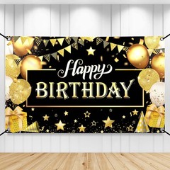 KatchOn, Happy Birthday Banner Black and Gold – Large 72×44 Inch | Happy Birt…