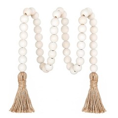 Rustic Wooden Bead String with Tassels for For indoor and Outdoor Curtain Ties