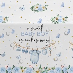 Blue Baby Boy Baby Shower Tablecloth Set of 3 Greenery Decorations Table Cover