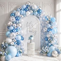 Metallic Blue and Silver Balloons, 60 Pcs, 12 Inch Baby Shower Wedding Decor