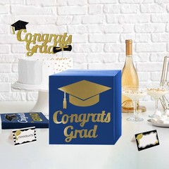 Graduation Card Box Holder, Congrats Grad 8.5 x x inches, Blue